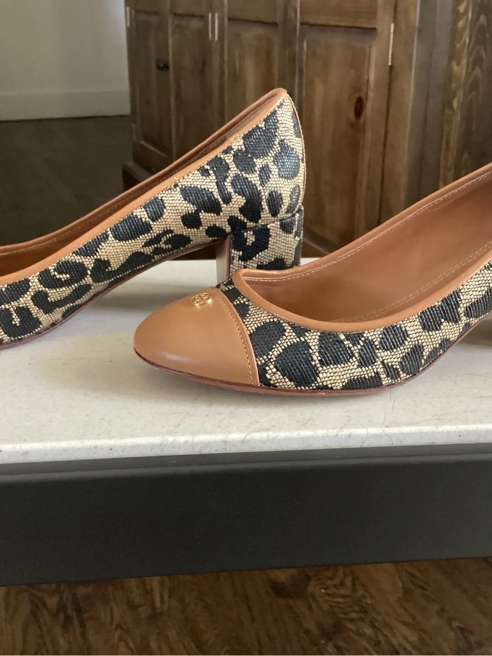 Tory Burch Leopard-Print Block Heel Pumps in Black and Brown